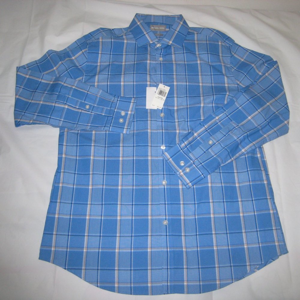 Michael Kors Men Slim Fit Long Sleeve Button Down Shirt Blue Sz L